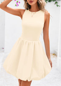 Summer Dresses for Women 2025 Casual Sleeveless Tank Mini Short Dress Crew Neck Bubble Sundress with Pockets