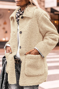 Winter Faux Fur Coats Long Sleeve Lapel Button Down Pockets Fleece Sherpa Jacket Casual Trendy Outerwear