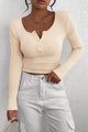 Long Sleeve Henley T Shirts Button Down Ribbed Knit Slim Fit Casual Basic Tops Blouse