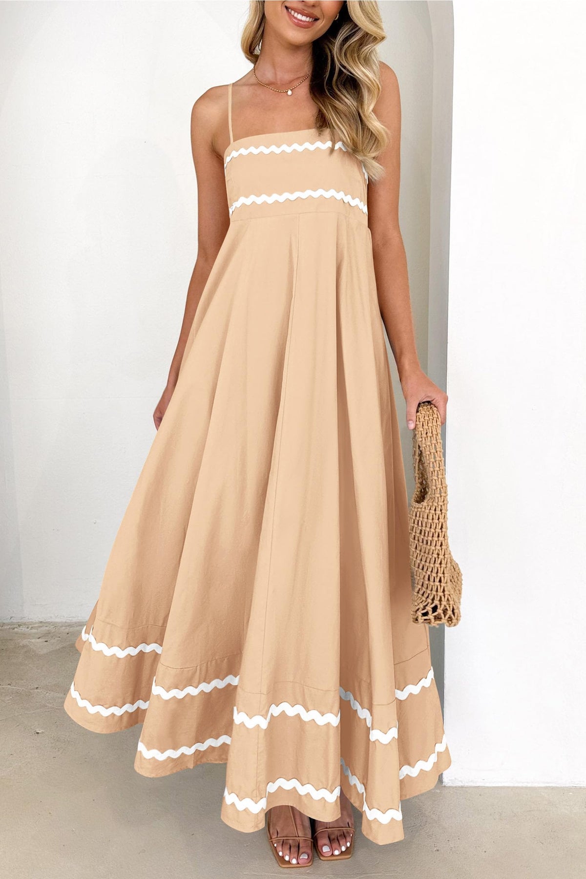 Summer Flowy Maxi Dress Casual Sleeveless Spaghetti Strap Ruffle Beach Long Dresses