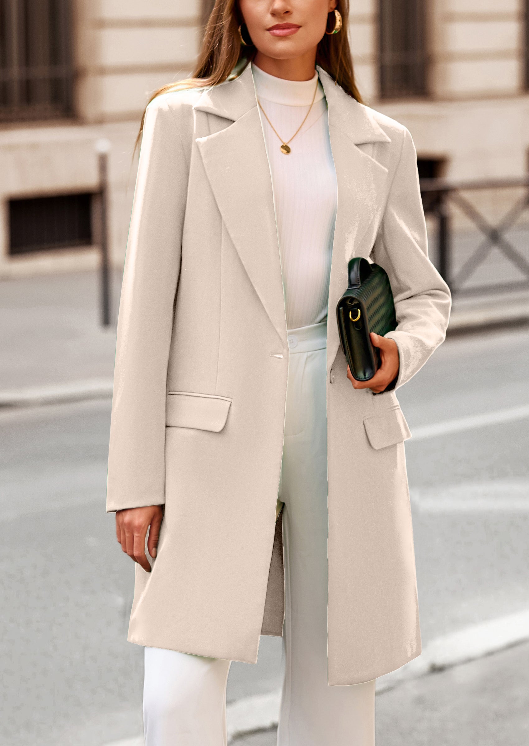 PRETTYGARDEN Women's Spring Fall Long Blazer Jackets Long Sleeve Lapel Pockets Loose Fit Work Casual Blazers Outerwear