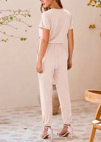 PRETTYGARDEN Jumpsuits for Women Dressy Summer Casual Short Sleeve Romper Spring Airport Beach Vacation Travel Outfits