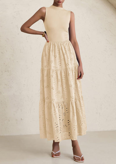 PRETTYGARDEN Dresses for Women Casual Eyelet Sleeveless Wedding Guest Maxi Dress Tank Top Sundress with Pockets