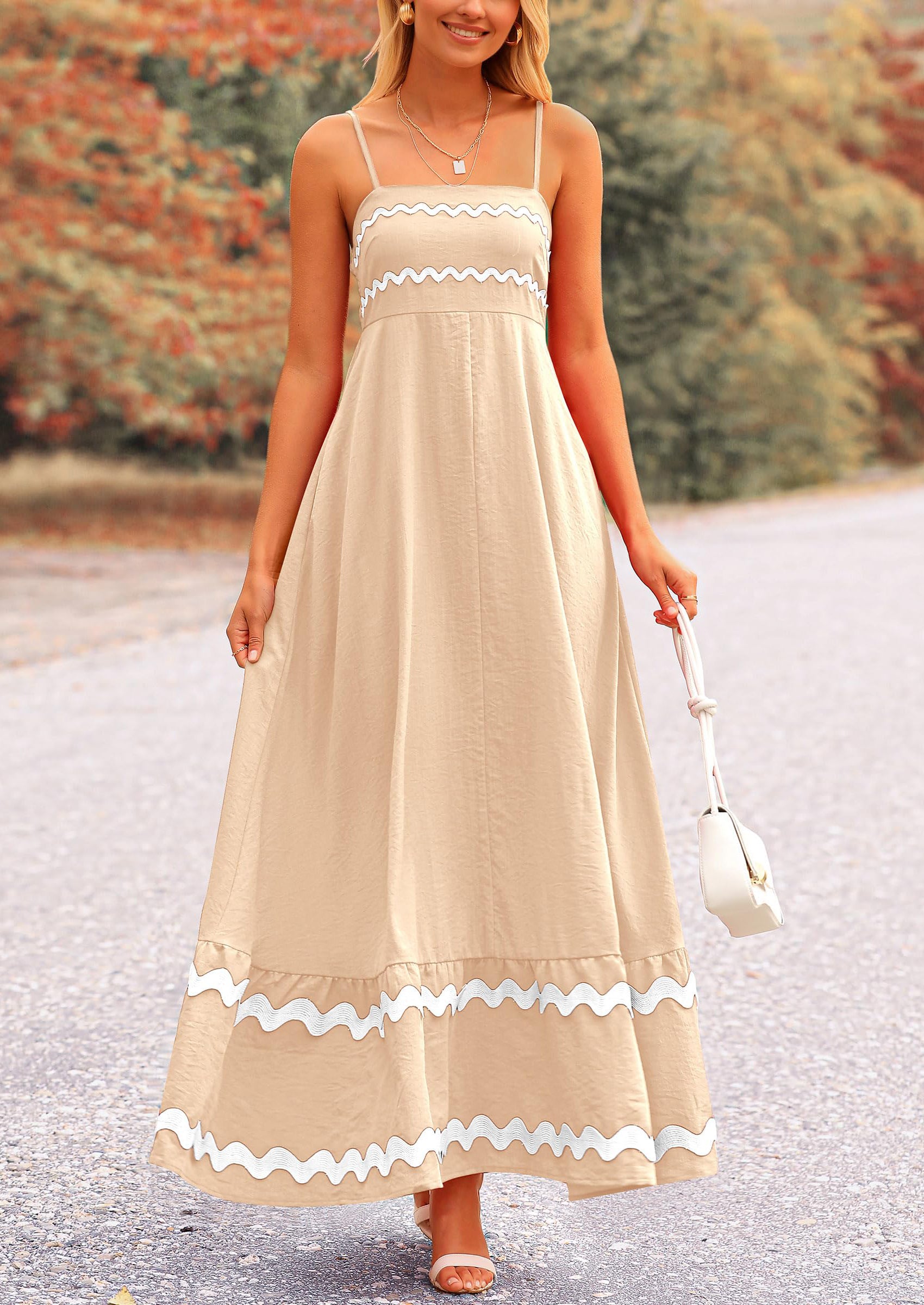 PRETTYGARDEN Women's Summer Flowy Maxi Dress Casual Sleeveless Spaghetti Strap Ruffle Beach Long Dresses