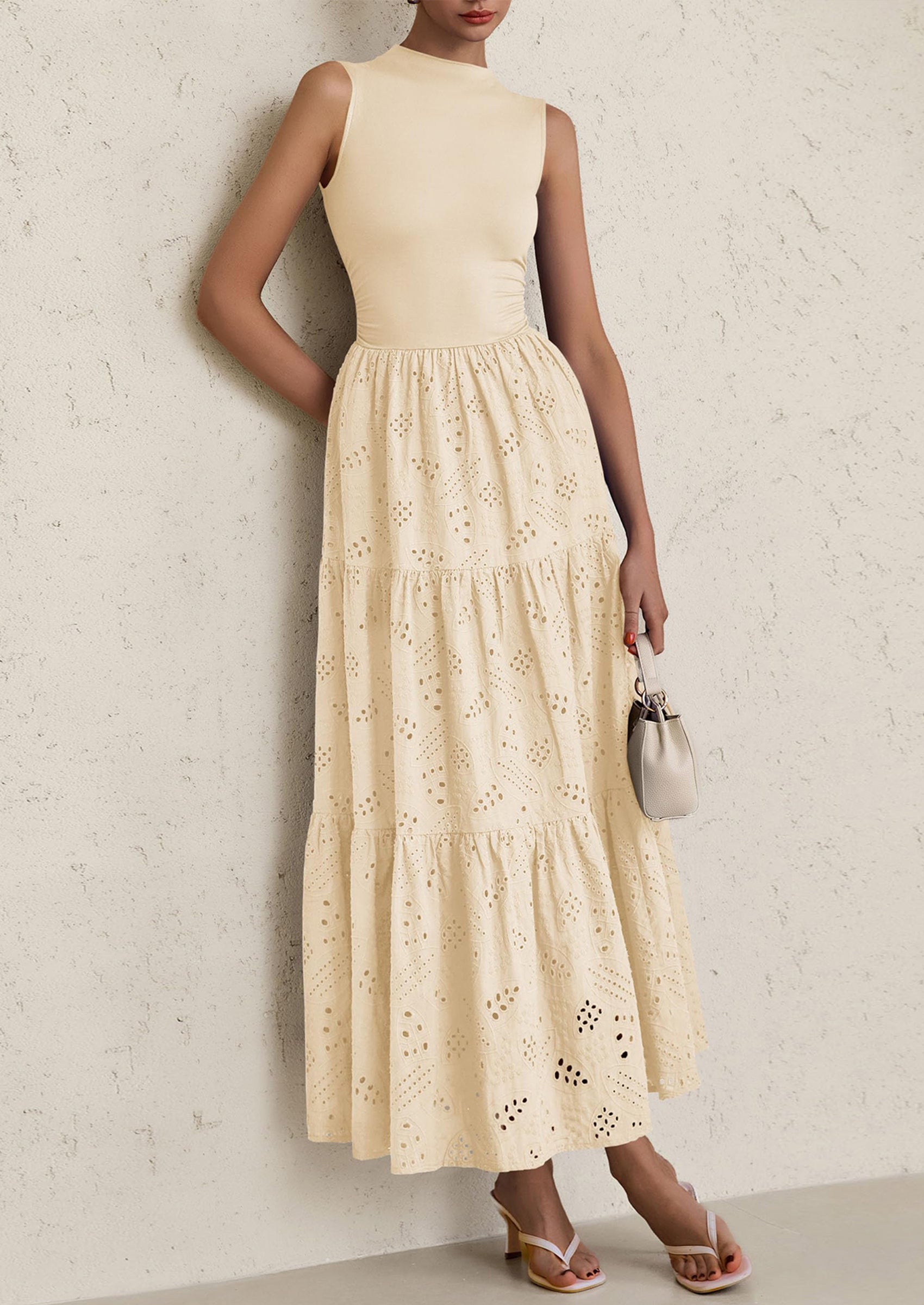 PRETTYGARDEN Dresses for Women Casual Eyelet Sleeveless Wedding Guest Maxi Dress Tank Top Sundress with Pockets