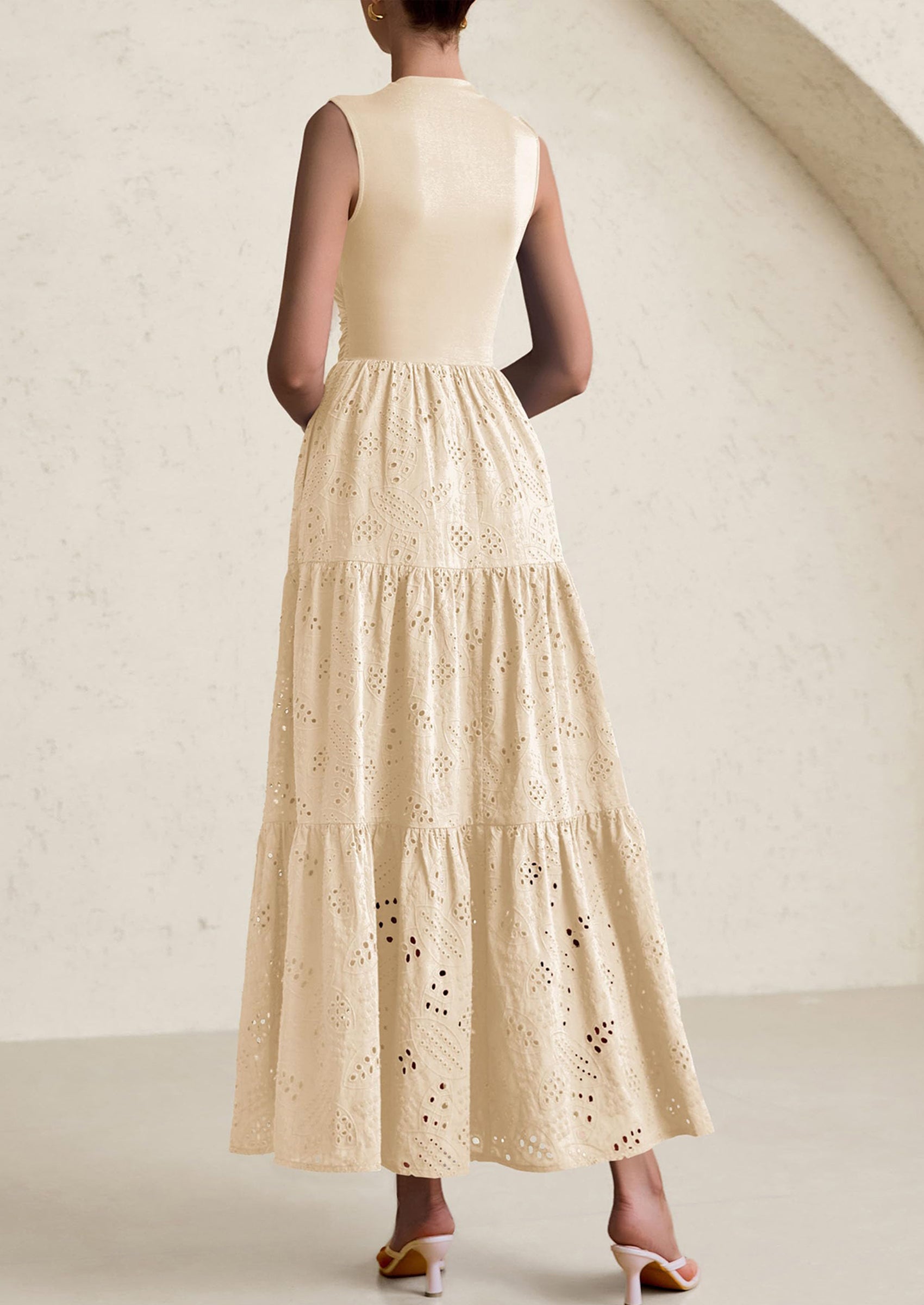 PRETTYGARDEN Dresses for Women Casual Eyelet Sleeveless Wedding Guest Maxi Dress Tank Top Sundress with Pockets