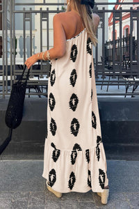 One Shoulder Spaghetti Strap Printed A Line Flowy Boho Maxi Long Sundress