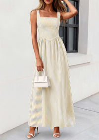 PRETTYGARDEN Women's Maxi Striped Dress Summer Sleeveless Square Neck Smocked A Line Long Flowy Spring Vacation Sundress PRETTYGARDEN