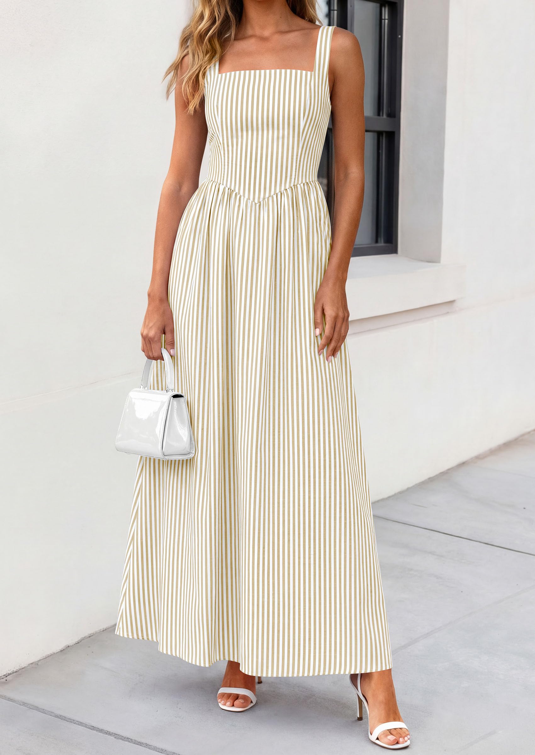 PRETTYGARDEN Women's Maxi Striped Dress Summer Sleeveless Square Neck PRETTYGARDEN Women's Maxi Striped Dress Summer Sleeveless Square Neck
