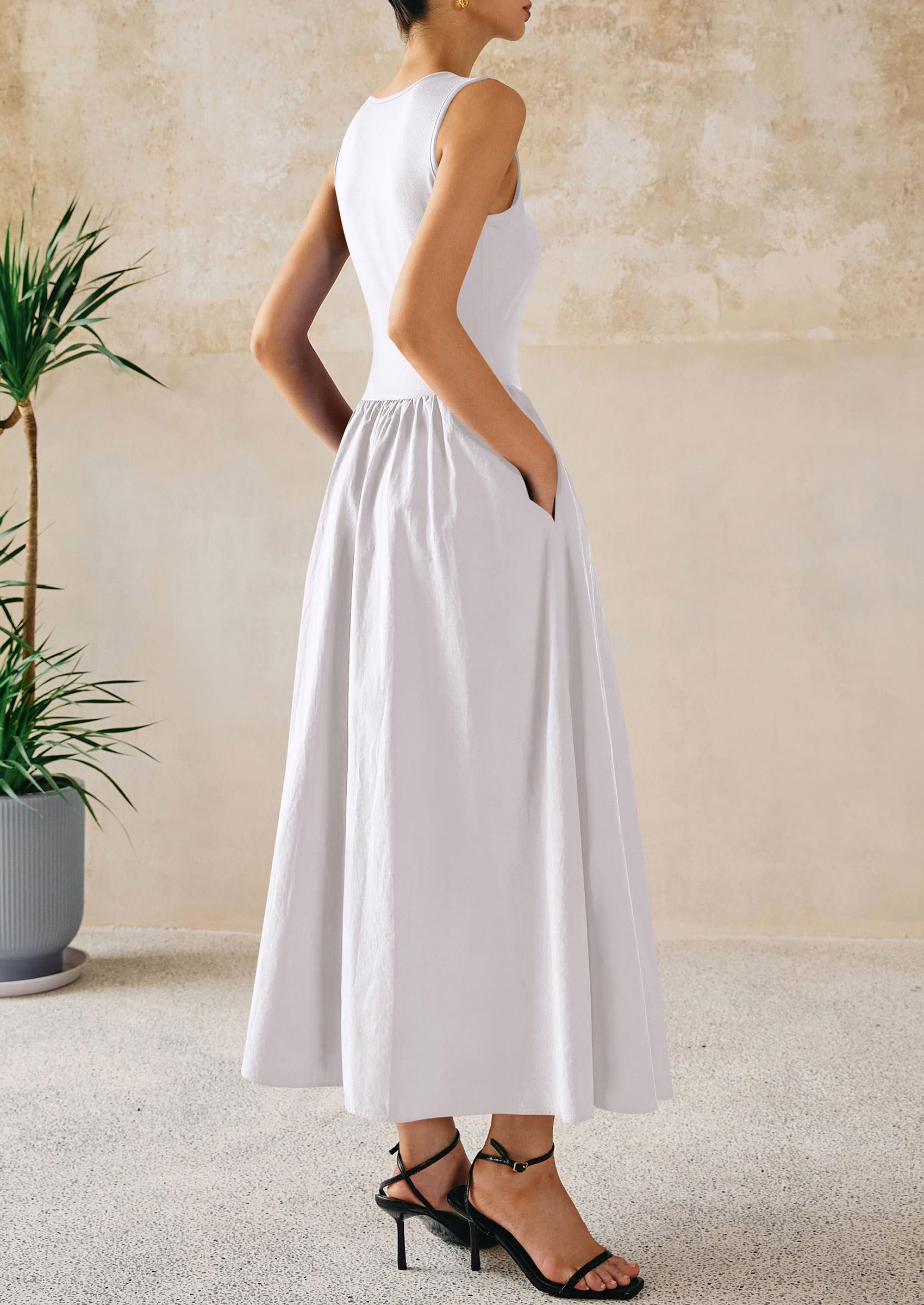 PRETTYGARDEN Women Maxi Dresses Casual Sleeveless Patchwork Knit Tank Dress Flowy Beach Sundress Long Dress