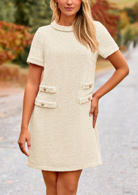 Summer Tweed Crewneck Short Sleeve A Line Mini Short Dress