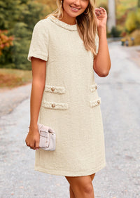 Summer Tweed Crewneck Short Sleeve A Line Mini Short Dress