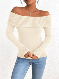 Fall Off Shoulder Sweaters Y2K Long Sleeve Ribbed Knit Fitted Pullover Tops Blouse