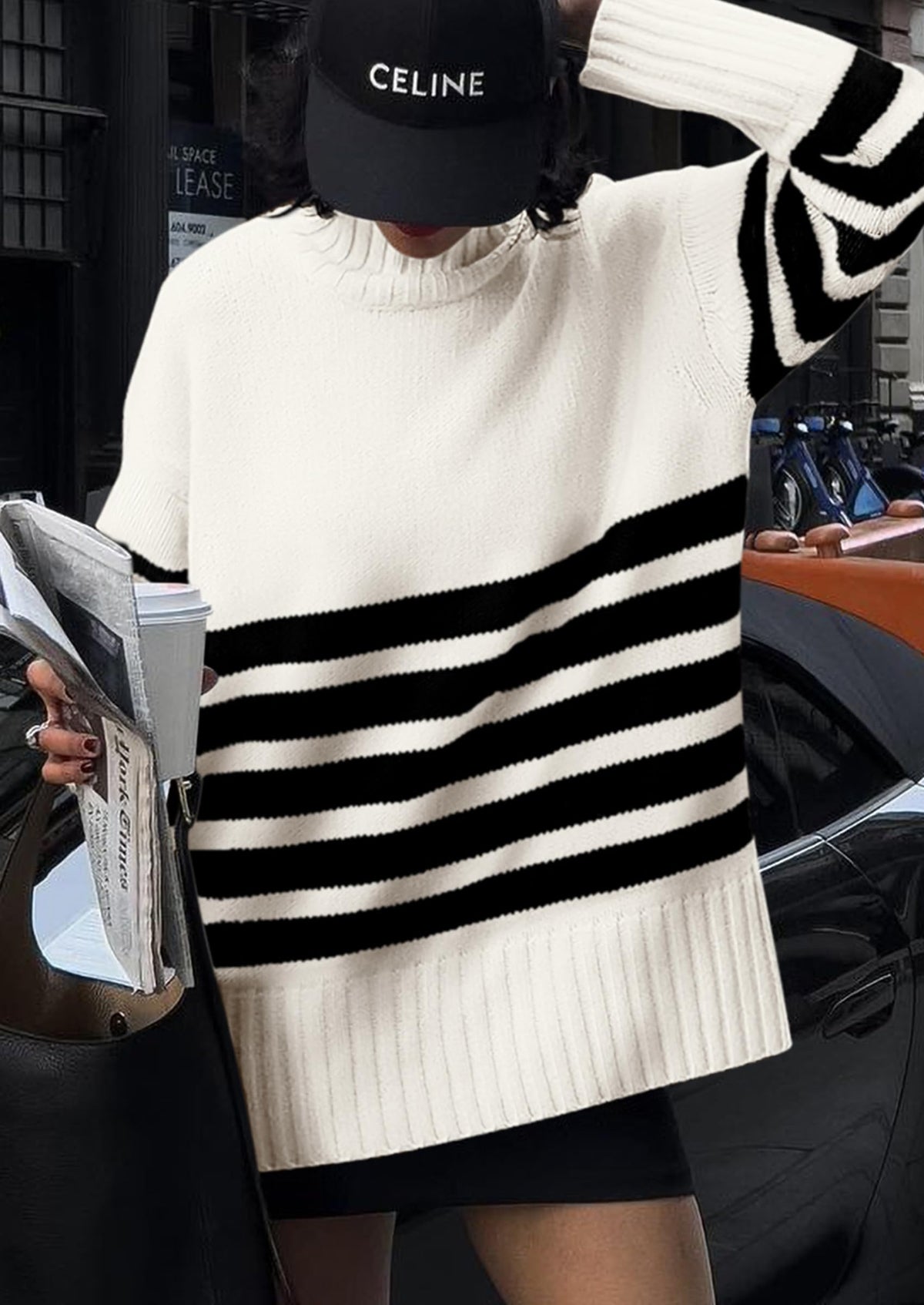 Women's Fall Striped Long Pullover Sweaters Turtleneck Long Sleeve Loose Fit Chunky Knit Casual Cute Tops Blouse