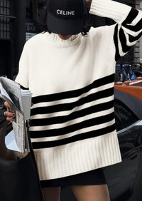 Women's Fall Striped Long Pullover Sweaters Turtleneck Long Sleeve Loose Fit Chunky Knit Casual Cute Tops Blouse