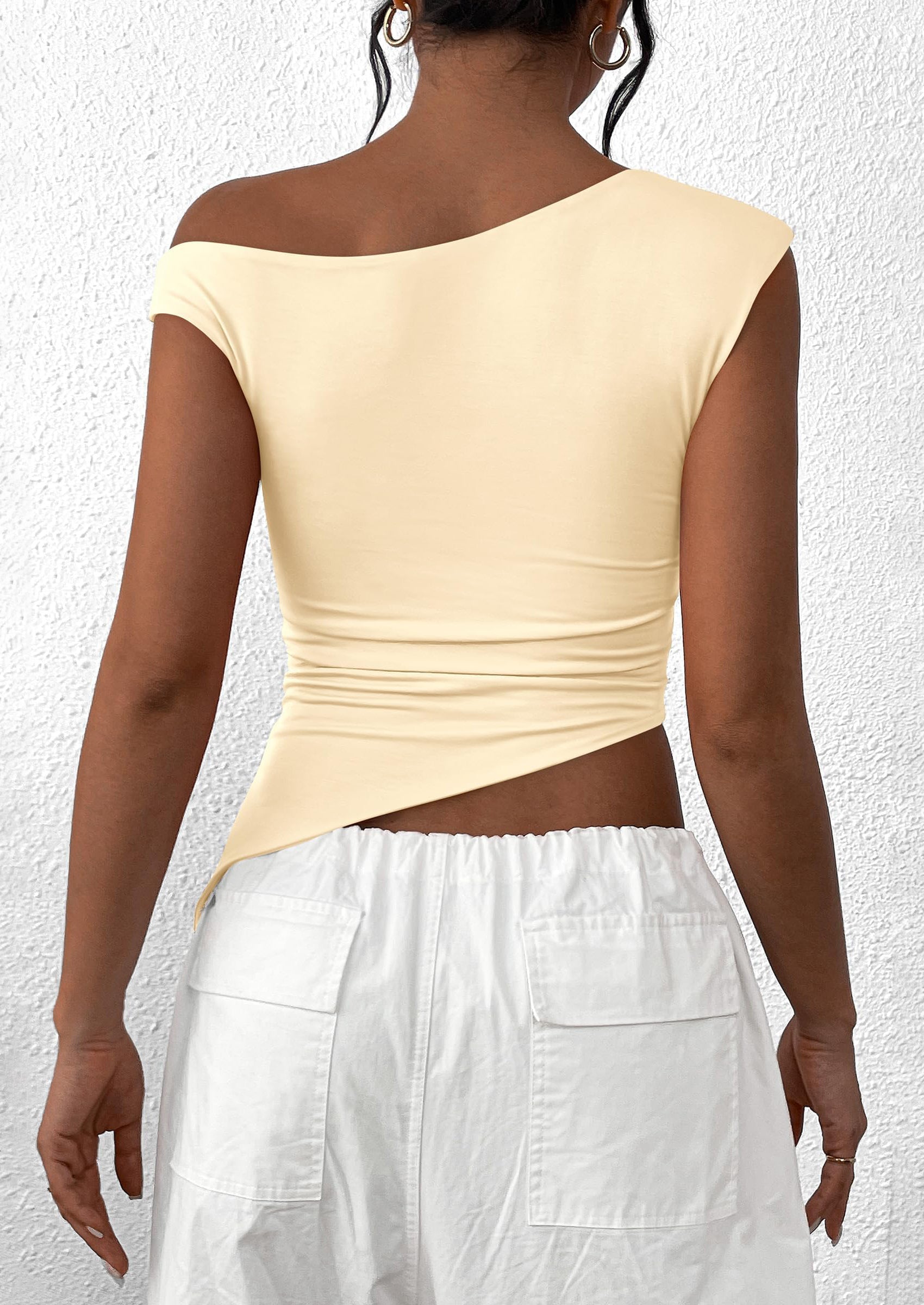 PRETTYGARDEN Womens Off The Shoulder Tops Summer Sleeveless One Shoulder Ruched Asymmetrical Y2K Going Out Crop Tank Top