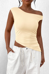 Off The Shoulder Sleeveless One Shoulder Ruched Asymmetrical Y2K Tank Top