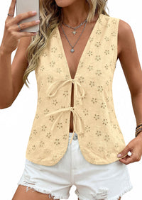 PRETTYGARDEN Women 2026 Summer Tie Front Eyelet Tank Tops Trendy Floral Vest Sleeveless V Neck Dressy Blouse Vacation Outfits PRETTYGARDEN