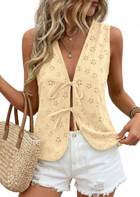PRETTYGARDEN Women 2026 Summer Tie Front Eyelet Tank Tops Trendy Floral Vest Sleeveless V Neck Dressy Blouse Vacation Outfits PRETTYGARDEN
