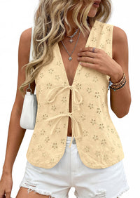 PRETTYGARDEN Women 2026 Summer Tie Front Eyelet Tank Tops Trendy Floral Vest Sleeveless V Neck Dressy Blouse Vacation Outfits PRETTYGARDEN