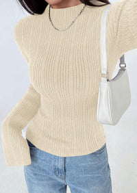 PRETTYGARDEN Sweaters for Women Lightweight Mock Neck Bell Long Sleeve Fitted Tops Ribbed Pullover Fall Fashion Clothing
