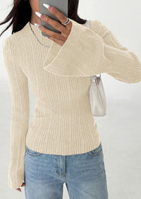 PRETTYGARDEN Sweaters for Women Lightweight Mock Neck Bell Long Sleeve Fitted Tops Ribbed Pullover Fall Fashion Clothing