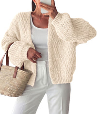 PRETTYGARDEN Women's Fall Cardigan Open Front Chunky Sweaters | Cozy Stretchy Knitwear, Long Sleeve Drop Shoulder, Loose Fit Crochet Jacket, Trendy Holiday Outfits, Warm Winter Clothing