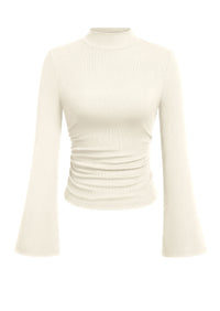 PRETTYGARDEN Womens Long Sleeve Shirts 2026 Fall Bell Sleeves Mock Turtleneck Ribbed Going Out Tops Casual Ruched Y2K Clothes