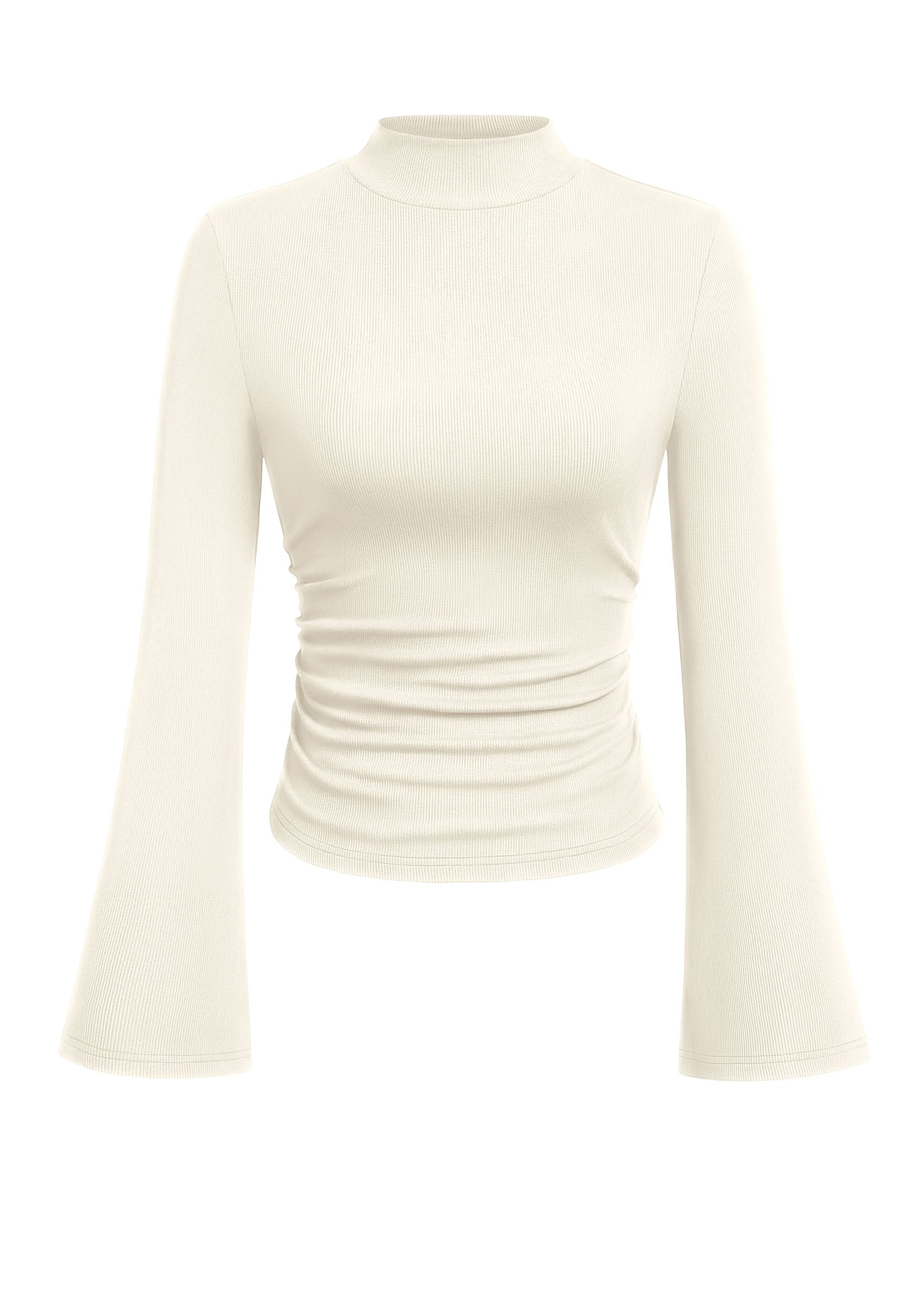 PRETTYGARDEN Womens Long Sleeve Shirts 2026 Fall Bell Sleeves Mock Turtleneck Ribbed Going Out Tops Casual Ruched Y2K Clothes