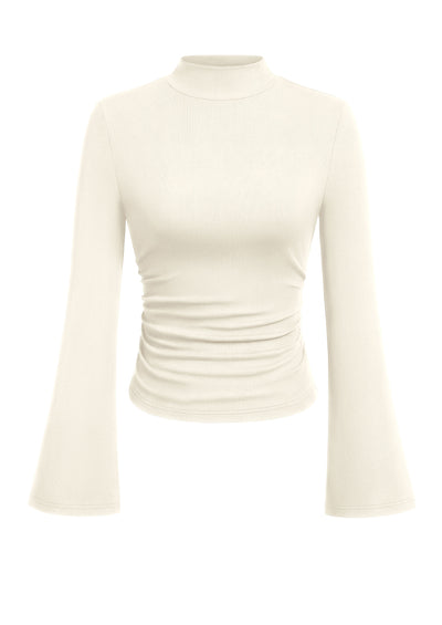 PRETTYGARDEN Womens Long Sleeve Shirts 2026 Fall Bell Sleeves Mock Turtleneck Ribbed Going Out Tops Casual Ruched Y2K Clothes