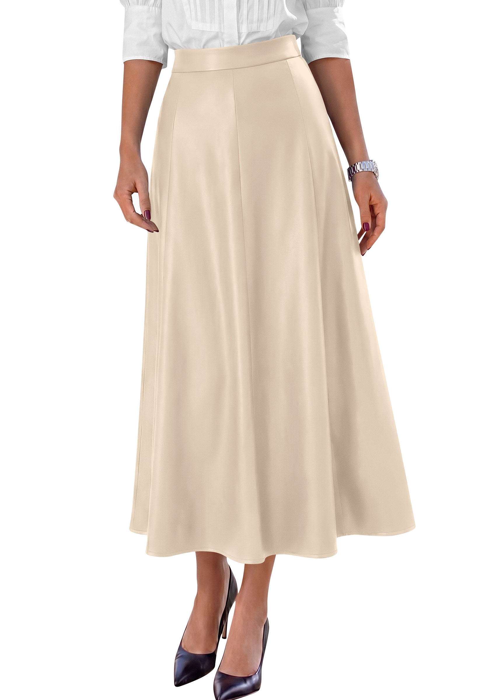 PRETTYGARDEN Womens Faux Leather High Waisted Midi Skirt | Flowy A Line Pleated Skirts, Elegant Swing Flared, Work Business Casual Outfits, Fall Winter Fashion Clothes