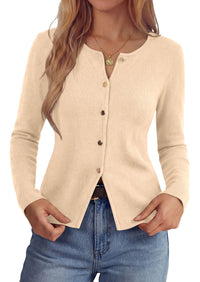 PRETTYGARDEN Button Up Cardigan Sweaters for Women | Slim Fitted Knitwear,Long Sleeve Knit Lightweight Cardigans,Business Casual Outfits Work Tops,Layering Piece for Fall&Winter