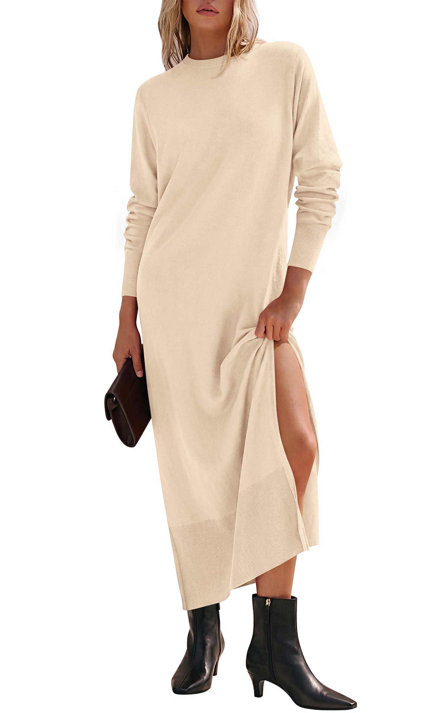 PRETTYGARDEN Womens Long Sleeve Soft Loose Fitting Fall Sweater Dress 2026 Side Slit, Lightweight, Knit Maxi Dresses, Vacation Long Dress, Elegant Business Casual Work, Teacher Outfits