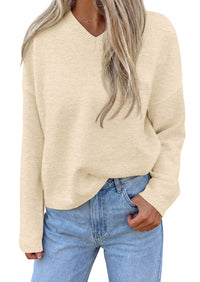 PRETTYGARDEN Women's Fall Fashion V Neck Cozy Sweaters | Soft Stretchy Warm, Chunky Knit Pullover, Loose Fit Long Sleeve Tops, Dressy Casual Blouses,Trendy Holiday Winter Outfits