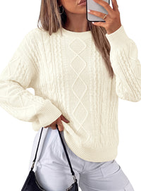 PRETTYGARDEN Womens Cable Knit Sweater Crewneck Pullover | Soft Ribbed Cuffs,Relaxed Fit Long Sleeve Sweaters,Chunky Diamond,Warm Layering,Comfy Daily Wear,Fall Winter Going out Top