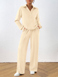 PRETTYGARDEN Women Fall 2 Piece Outfits Sweatsuits Quarter Button Long Sleeve Sweatshirt Wide Leg Pants Tracksuit Lounge Sets