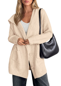 PRETTYGARDEN Women's Long Cardigans Hooded Chunky Sweaters  | Cozy Knit Jacket, Button up, Loose Fit, Pockets, Fall Coats, Trendy Casual, Going Out, Holiday Outfits, Winter Clothing