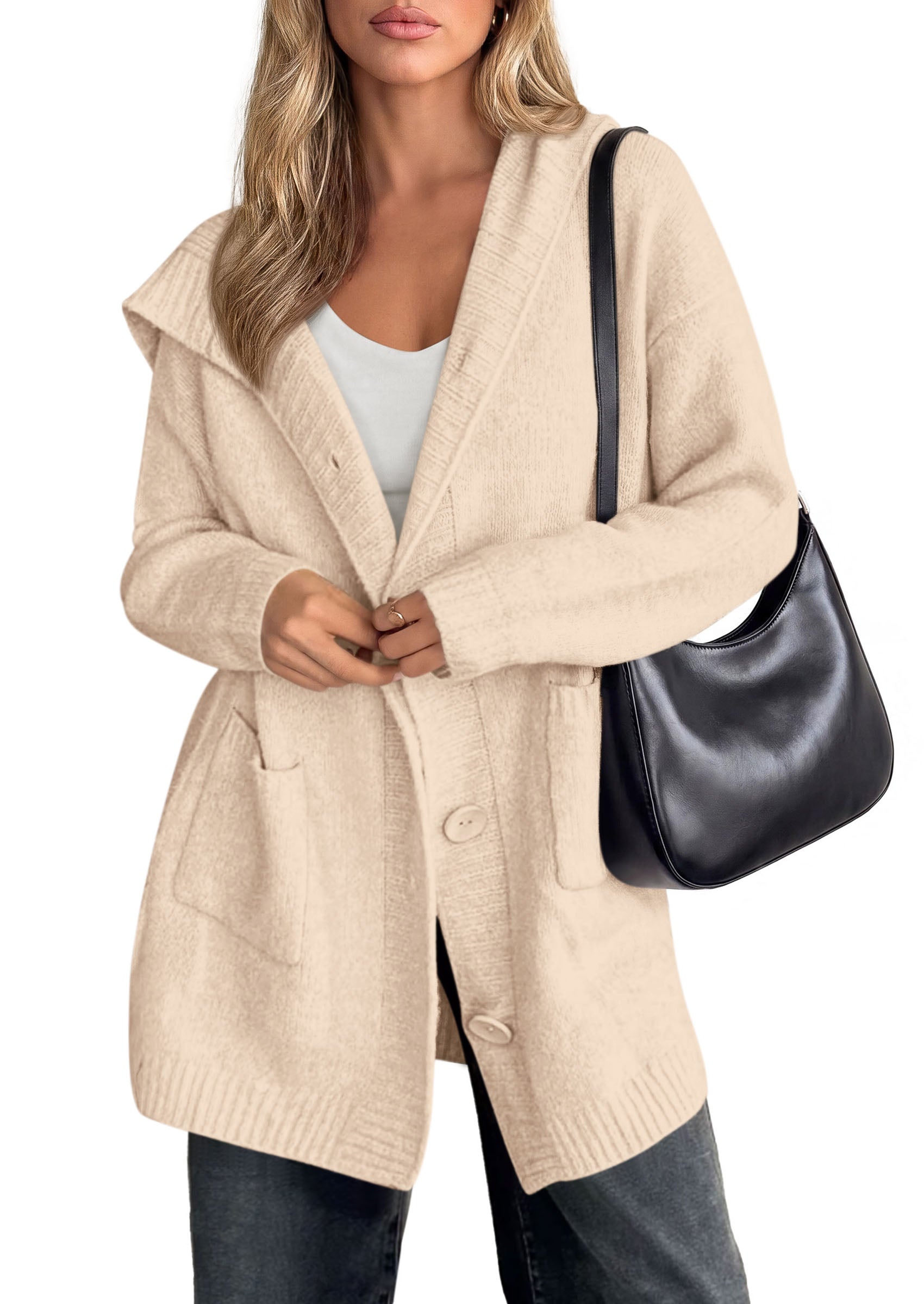 PRETTYGARDEN Women's Long Cardigans Hooded Chunky Sweaters  | Cozy Knit Jacket, Button up, Loose Fit, Pockets, Fall Coats, Trendy Casual, Going Out, Holiday Outfits, Winter Clothing