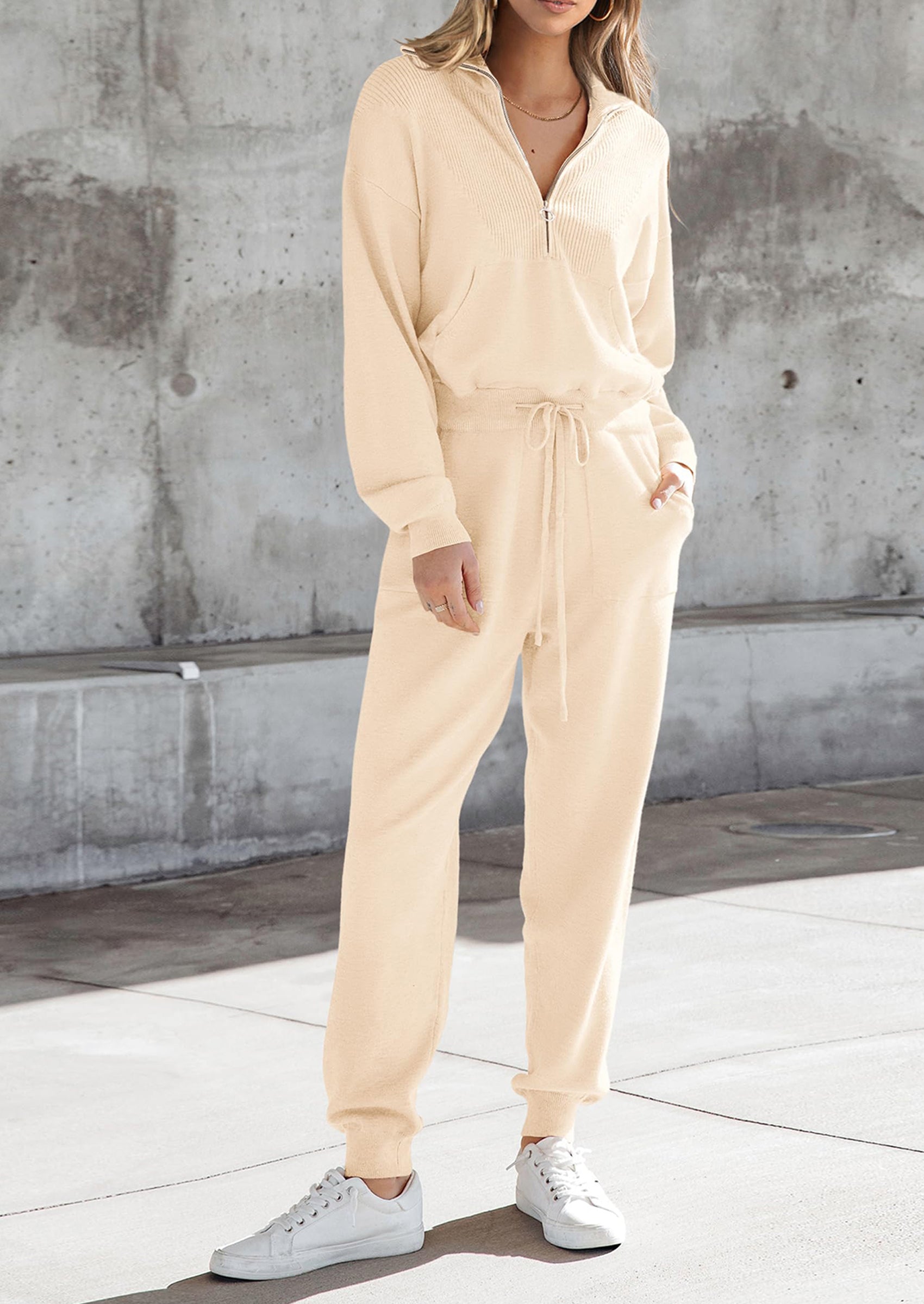 PRETTYGARDEN Women's 2 Piece Sweater Set Pullover Zip Up Sweatshirt Jogger Sweatpants Tracksuit Casual Outfit