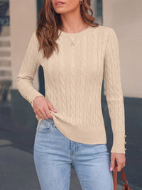 PRETTYGARDEN Fall Sweaters for Women Cable Knit Long Sleeve Button Cuffs | Slim Fit Sweater Tops Dressy Casual, Ribbed Crewneck Sweater Shirts, Women's Sweaters Fall Winter, Business Casual Outfits