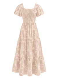 PRETTYGARDEN Women's 2026 Summer Boho Maxi Dresses Floral Short Sleeve Square Neck Smocked Flowy Long Dress Vacation Outfits PRETTYGARDEN