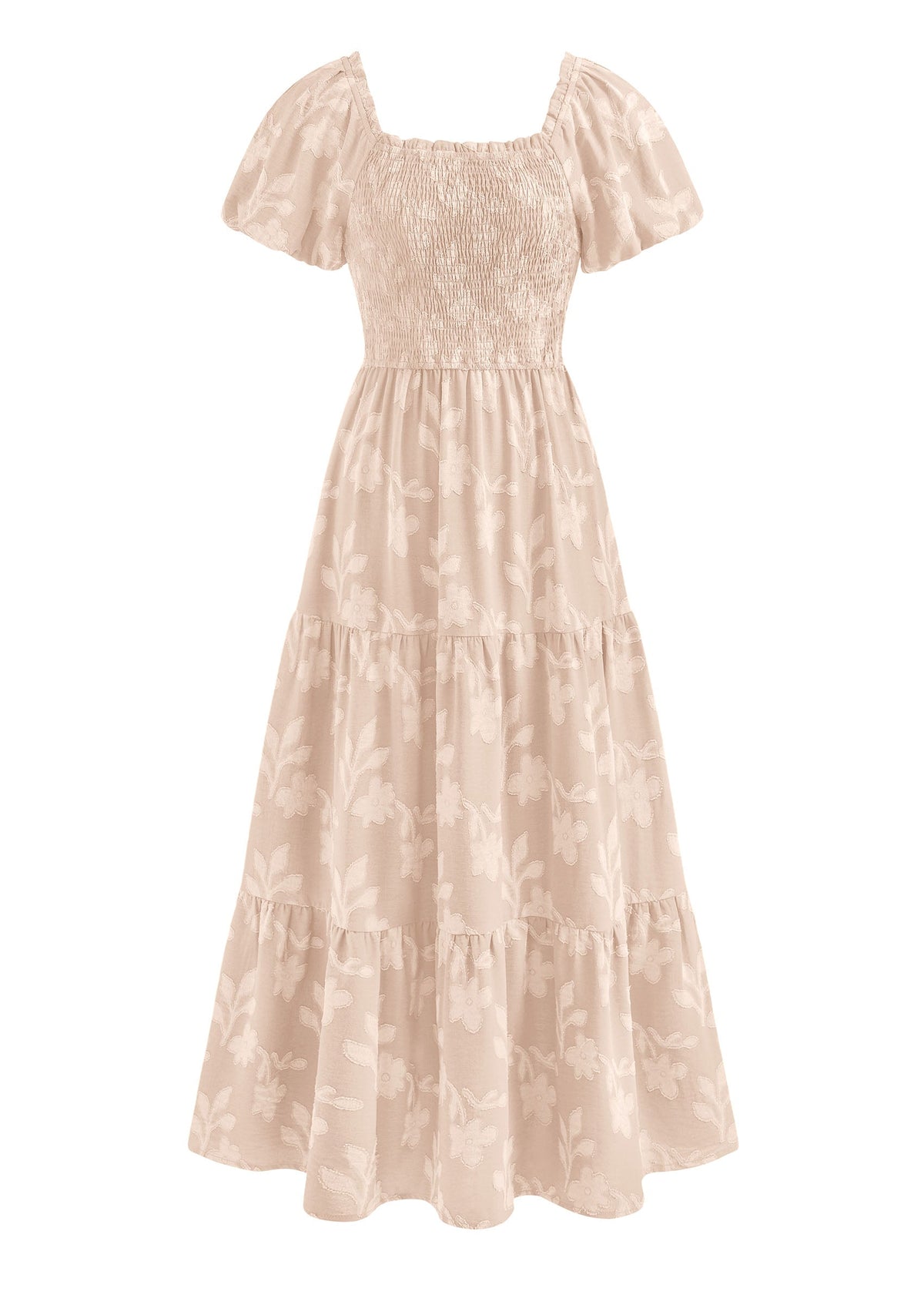 PRETTYGARDEN Women's 2026 Summer Boho Maxi Dresses Floral Short Sleeve Square Neck Smocked Flowy Long Dress Vacation Outfits PRETTYGARDEN