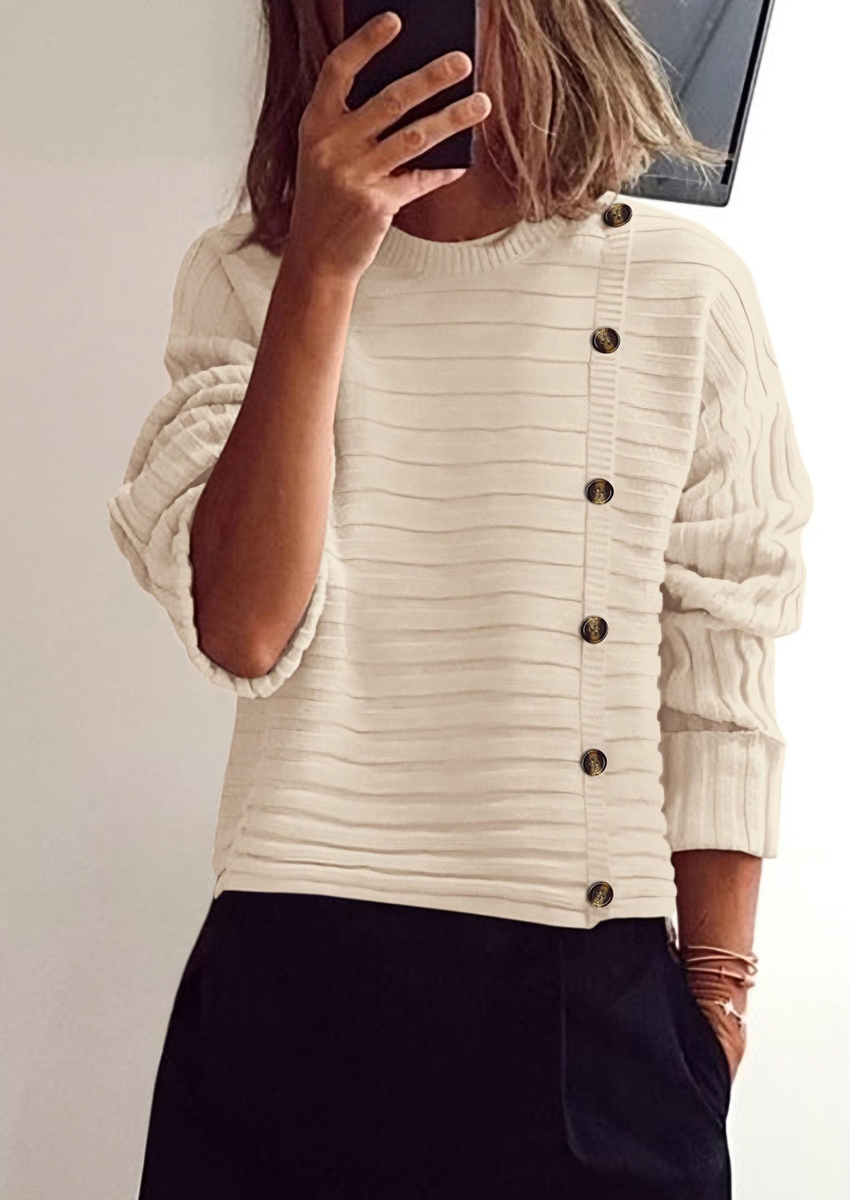 PRETTYGARDEN Womens Sweaters Fall Casual Long Sleeve Crewneck Button Loose Winter Knit Pullover Sweater Tops