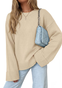 PRETTYGARDEN Oversized Sweater Women's Ribbed Knit Top | Solid Long Sleeve Tops, Drop Shoulder Pullover Crewneck, Basic Going Out & School Outfits 2026, Fall Winter Chunky Clothing