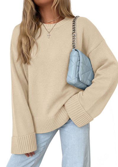PRETTYGARDEN Oversized Sweater Women's Ribbed Knit Top | Solid Long Sleeve Tops, Drop Shoulder Pullover Crewneck, Basic Going Out & School Outfits 2026, Fall Winter Chunky Clothing