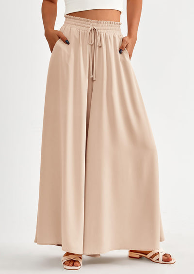 PRETTYGARDEN Women's Summer Wide Leg Palazzo Pants High Waisted Flowy Pockets Trendy Casual Lounge Boho Beach Trousers