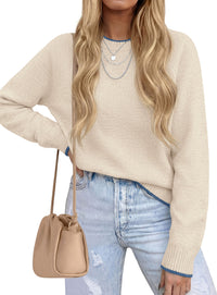 PRETTYGARDEN Womens Crewneck Fall Sweaters Pullover Tops | Soft Stretchy Knit,Reglan Long Sleeve,Ribbed Cuffs,Color Block,Casual Daily Outfits,Office Work Clothes,Winter Layering Wear