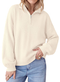 PRETTYGARDEN Women's Quarter Zip Pullover Oversized Sweaters | Collared Neck, Long Balloon Sleeve, Jumper Tops, Soft Cozy Knit, Ribbed Hem, Loose Fit, Fall Outfits, Winter Fashion Clothing
