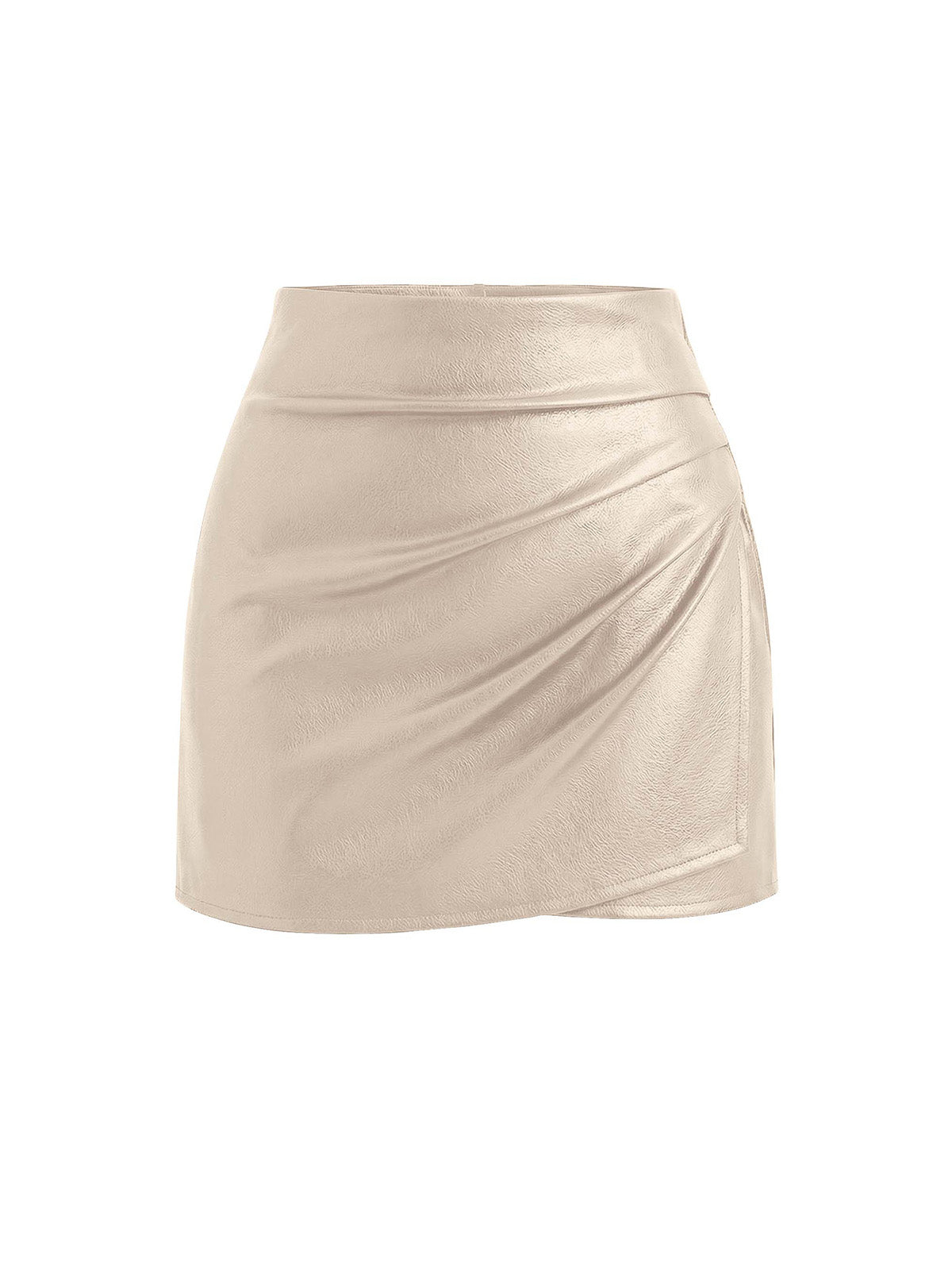 PRETTYGARDEN Womens Faux Leather Ruched Mini Skirt with Shorts | High Waisted Asymmetry Hem Wrap Bodycon Pencil Short Skirts, Dressy Casual Y2k Clothes, Fashion Date Night Fall Outfits