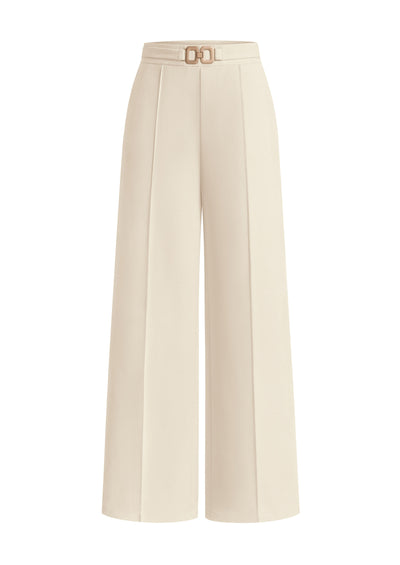 PRETTYGARDEN Women's High Waisted Dressy Casual Pants | Decoration Buckle,Front Seam Trousers with Pockets,Business Casual Outfits,Work Office Slacks,Daily Palazzo Pants All Season